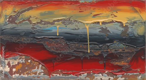 Abstract art painting with red yellow and black colors