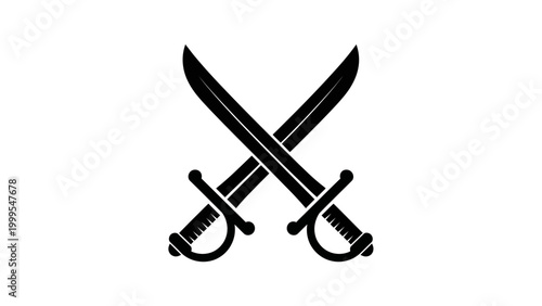 Two crossed sabers on a white background, symbol of battle, duel, and conflict
