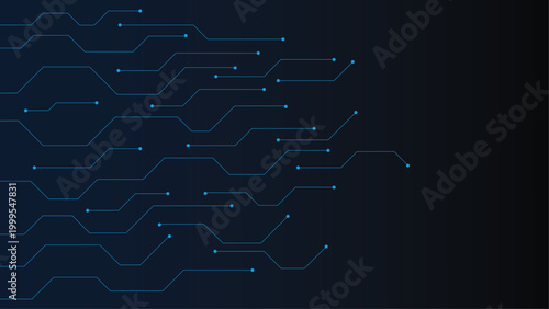 Dark Blue Technology Circuit Background with Digital Network Lines and Gradient Copy Space