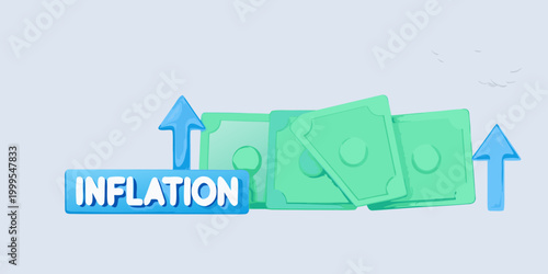 Inflation concept with money and upward trending arrows illustration