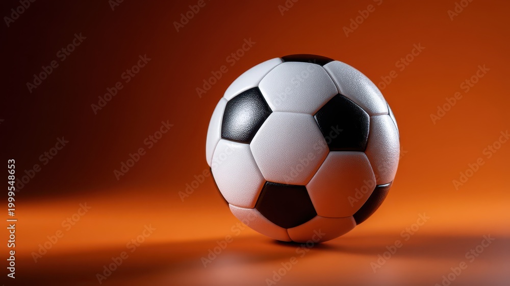 Naklejka premium Classic soccer ball on vibrant orange background with dramatic lighting