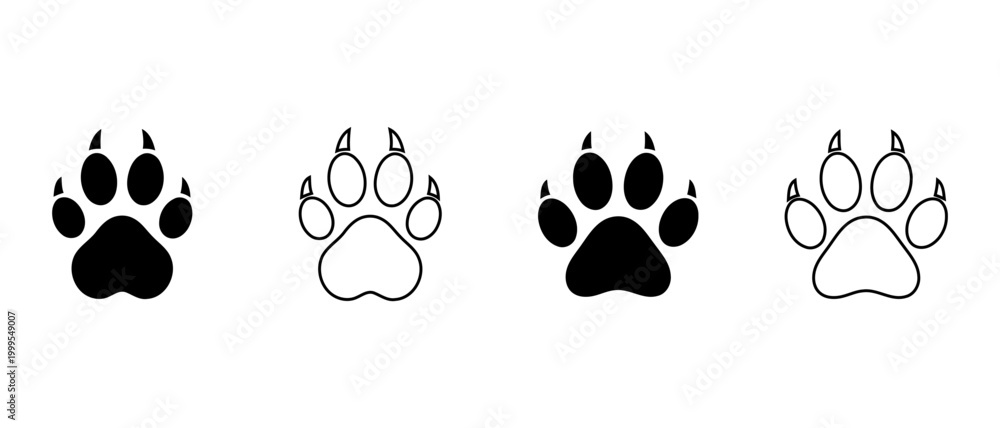 Fototapeta premium Four black paw prints a study in animal footprints and track identification