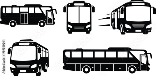 set of modern city buses in flat design vector illustration