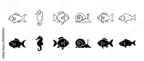Vintage black and white fish illustrations a collection of aquatic creature designs
