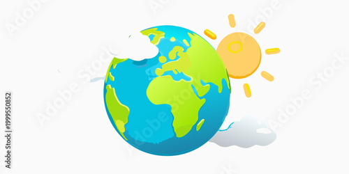 3d illustration of a globe with sun and clouds