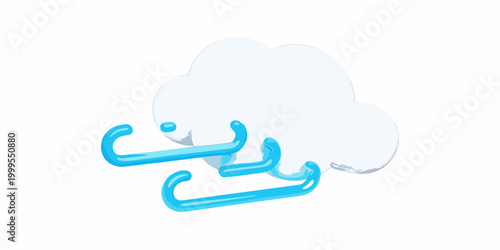 3d cloud with wind swooshes light blue weather icon