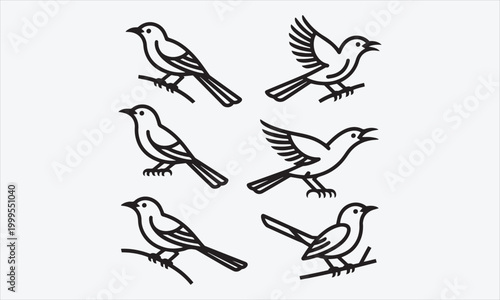 Tablou pe pânză page line art icon set the mockingbird black vector illustration