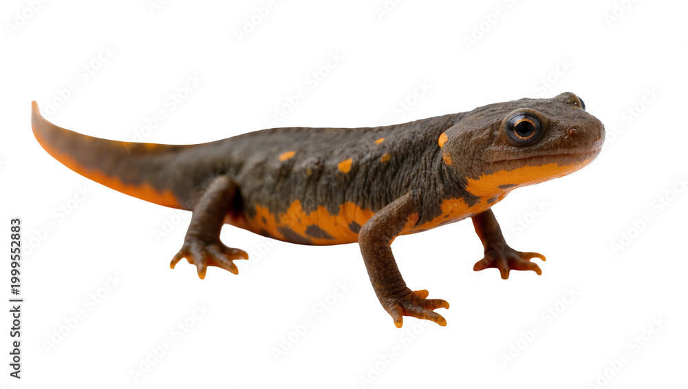 Fototapeta premium Dark Brown Salamander with Orange Spots and Long Tail