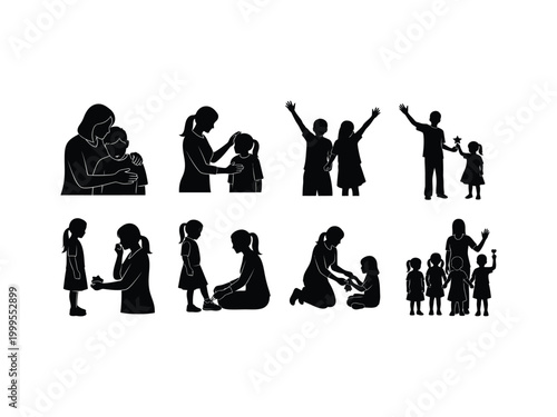 Silhouettes of mothers and children a collection of tender moments and family bonds