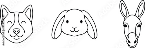 Photos Dog rabbit donkey animal face silhouettes icon illustration, wildlife artwork de