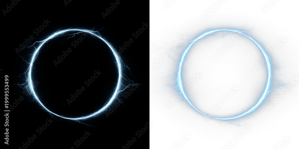 Fototapeta premium Electric blue circle design with sparks isolated on transparent and black background, for use in various projects and graphics, light overlay, PNG