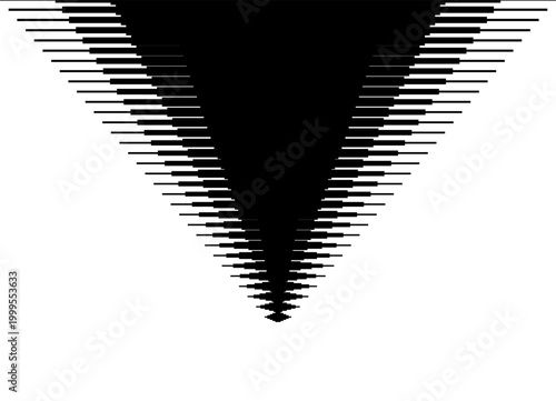 Black vector Pattern of thin lines with place for text. Triangle with striped halftone on the edges. Design element. Geometric spot. Trendy vector background for covers, advertising, packaging, labels