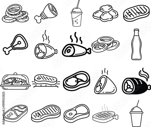 Set of hand drawn meat and food icons