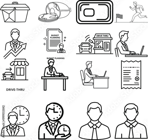 Business and finance line icon set for office work