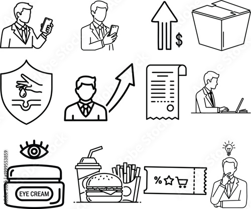 Set of business and lifestyle icons in sketch style