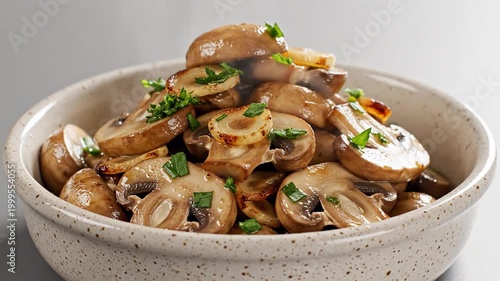 Bowl of Sliced Mushrooms with Herbs and Seasoning