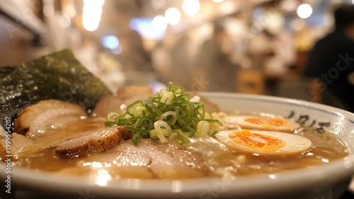 Bowl of Steaming Ramen With Sliced Pork, Egg, and Green Onions
