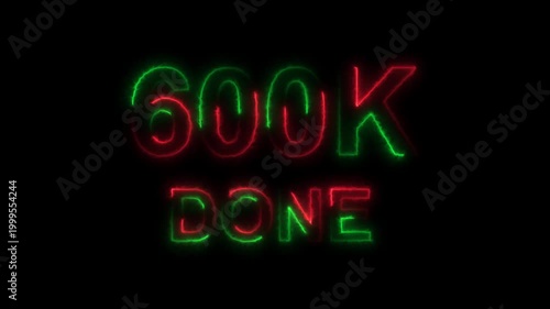 Neon glowing 500 k d c n e text animation digital background looping neon glowing text animation
