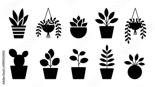 Collection of diverse indoor houseplants in pots graphic silhouettes for home decor houseplant silhouette