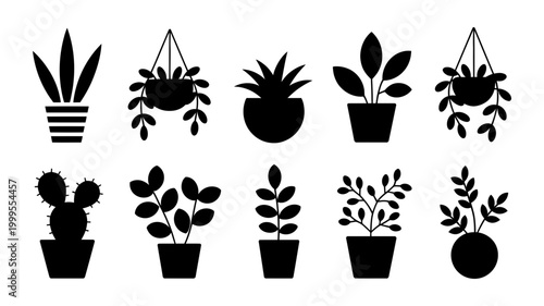 Assortment of modern potted houseplants silhouettes for interior design and decor with houseplant, silhouette