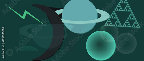 Distraction Free Wallpaper - Tinted Black Mint colors with Papercut Shapes background