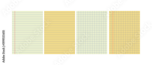Vintage Lined and Grid Legal Pad Paper Collection in Yellow and Cream Colors Vector Set