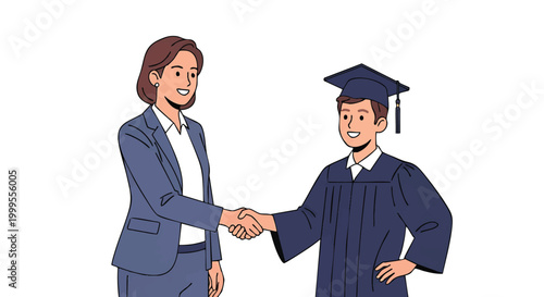 Businesswoman and Graduate Shaking Hands in a Professional Setting.