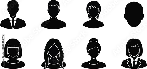 Diverse group of people head silhouettes on white background silhouette