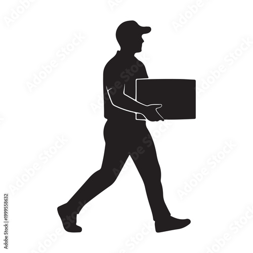 Delivery man carrying package silhouette illustration carrying out delivery