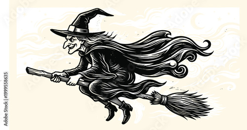 witch halloween black vector creepy broomstick gothic magic horror