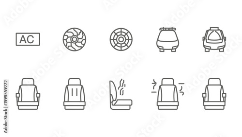 Obraz na płótnie Car Icon Set: A comprehensive collection of modern line icons depicting various aspects of car features, ideal for automotive-related design projects