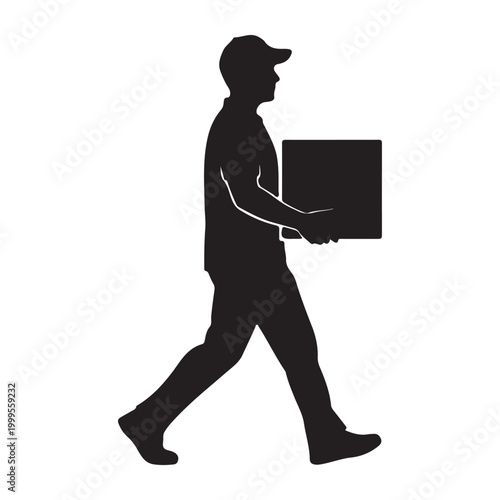 Delivery man carrying package silhouette illustration carrying out delivery
