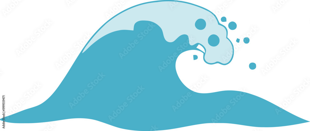 Fototapeta premium Simple blue ocean sea wave icon with splash bubbles