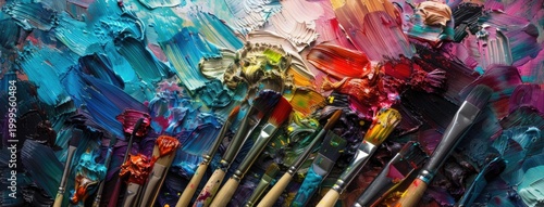Colorful paintbrushes with vibrant colors and artistic elements.