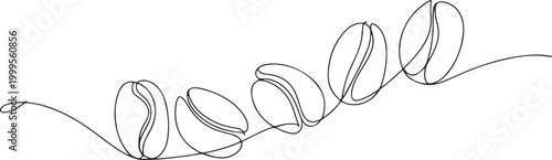 Single line drawing of coffee beans in a row continuous line