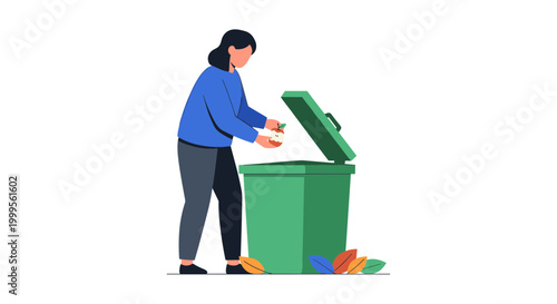 A man throwing away trash into a green recycling bin outside