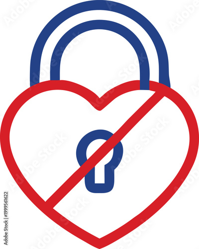 Secured Heart Padlock with Red Cross Out Symbol Denoting Restriction