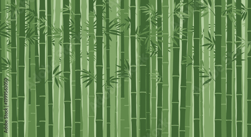 Bamboo forest green background illustration with stalks and leaves