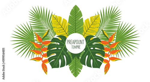 Tropical Jungle Leaves and Heliconia Flowers Border Design