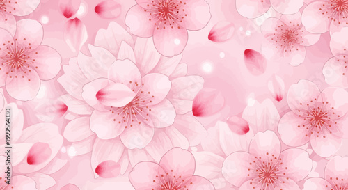 Pink cherry blossoms flowers falling petals background