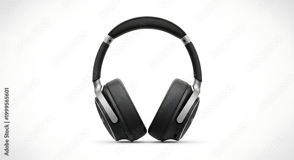 Fototapeta premium modern black wireless headphones isolated on white background minimalist tech concept