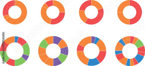 Quadro su tela Colorful collection of doughnut chart infographics featuring various segment div