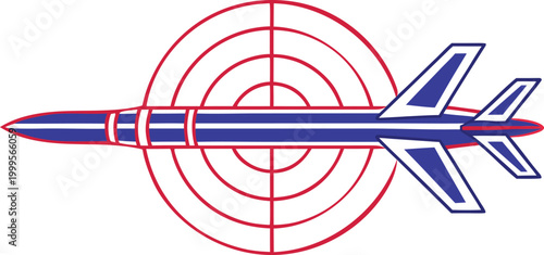 Blue missile with red targeting reticle, sleek guided missile technology concept