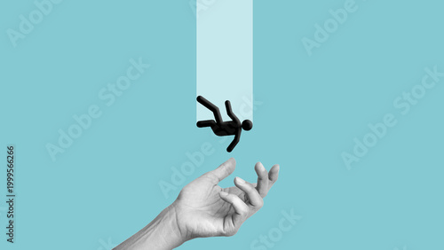 Konstfotografi Risk and support concept with falling person and helping hand, failure, danger,