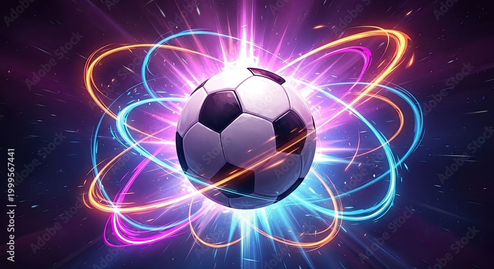 Naklejka premium Electric soccer stunning football stadium background with goal net close up under night lights