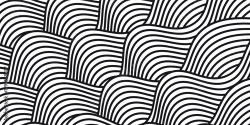 Curvy black lines. Ramen or noodle pattern. Pasta, tagliatelle or capellini background. Wavy spaghetti texture. Banner with traditional Italian, Chinese of Japanese food print. Vector illustration