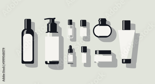 Collection of Various Skincare and Cosmetic Bottles and Containers Isolated on a Light Background