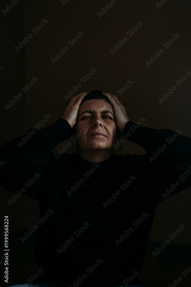 Fototapeta premium Depressing atmosphere. Relationship problems. Violence against women.