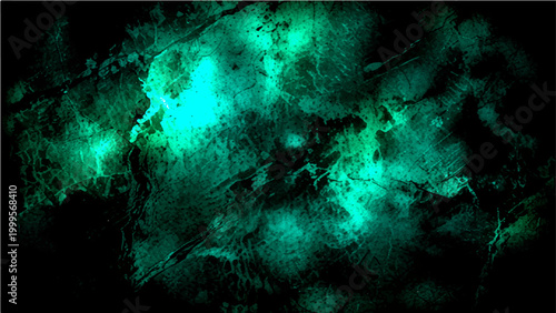 Abstract Vector Emerald Cyan and Green Paint Splash Art on black background with ethereal vivid hues and artistic texture.