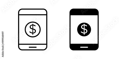 Mobile payment icon in solid fill style, displayed in black on white background. Ideal for digital payments, online transactions, contactless payments, and fintech interfaces.